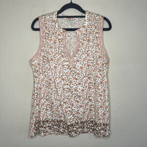 Lucky Brand Cream Floral Sleeveless Tank Top - Size S
